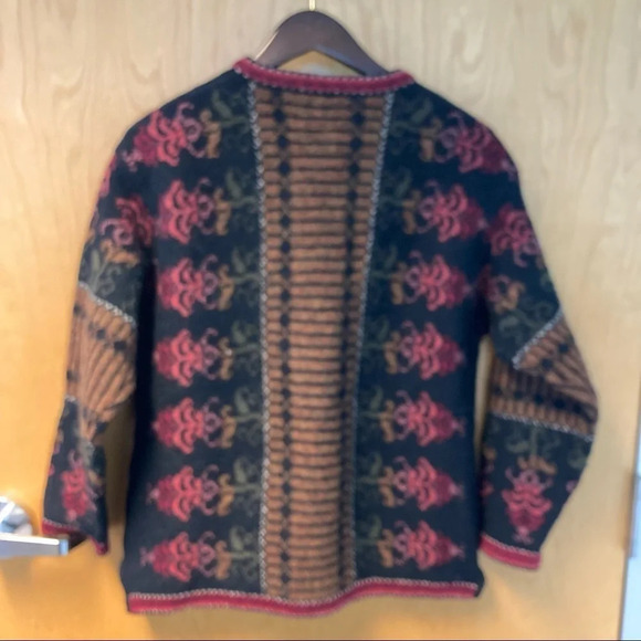 SNOWFLAKE TM Sz XL 100% Wool Jacquard Brocade Detail Cardigan Sweater - Picture 10 of 11